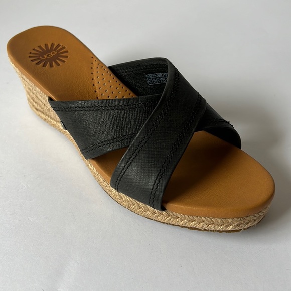 UGG Shoes - Ugg Sandal Black Leather Wedge New 6